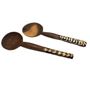 Hand Carved Wood Salad Spoons Server Eclectic African
